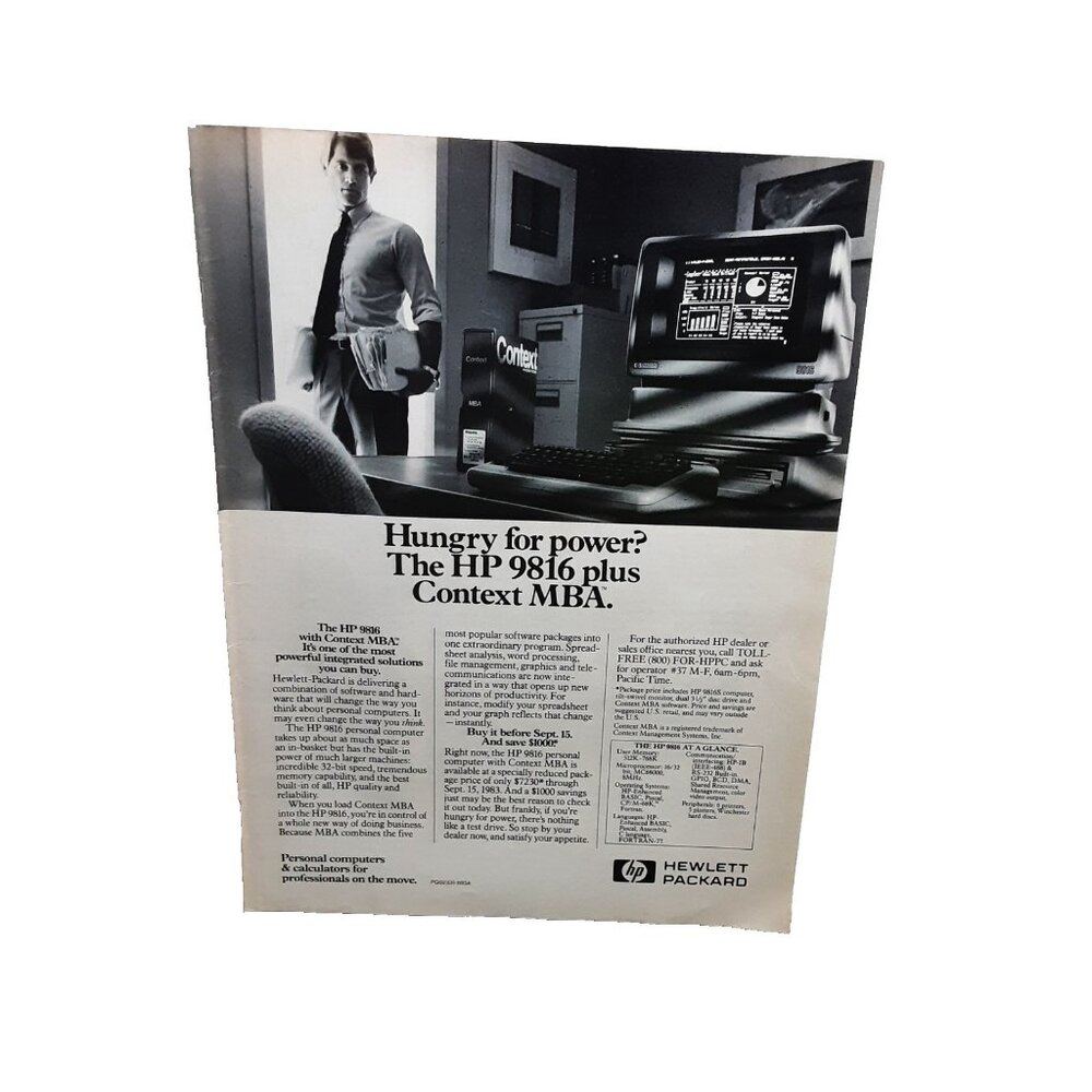 1983 Hewlett Packard HP 9816 Computer Ad Hungry for Power Vintage Print